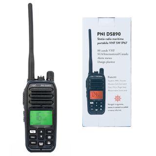 PNI DS890 kaasaskantav mereraadiojaam, 88 kanalit, 10 ilmakanalit, reguleeritav helisignaal, Roger Beep, topeltkell, skaneerimine, helistamine, NRC, 1800 mAh aku, IP67