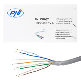 UTP CAT6 PNI CU057 copper cable 0.57mm with 4 pairs for internet and surveillance systems, roll 305m