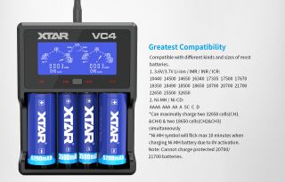 XTAR-VC4 LCD laadija 4-le Li-ion/ Ni-MH akudele